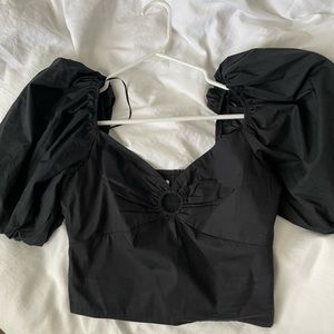 Abercrombie NWOT Puff Sleeve Poplin O Ring Ruched Back Crop Top